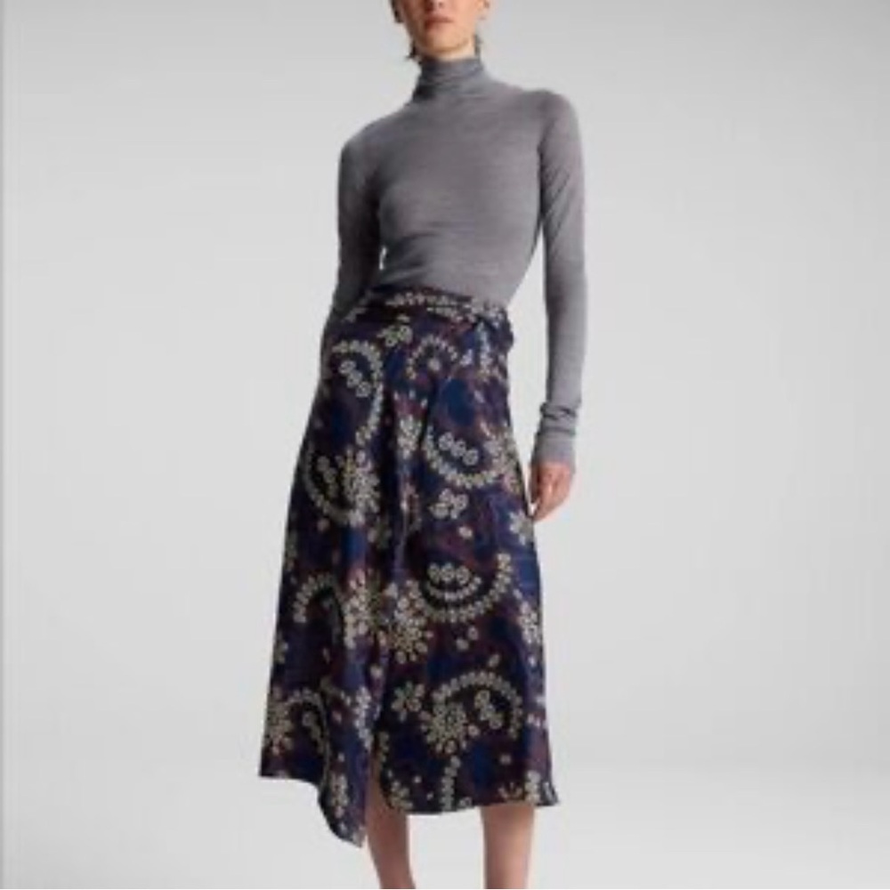 A.L.C Clara Paisley Print Navy Asymmetrical Wrap Midi Skirt size 0